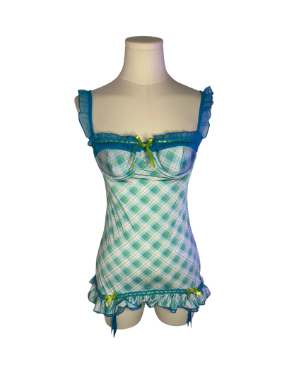 Victoria’s Secret Blue Plaid Mini Slip Garter Dress