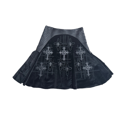 Versace Velvet Cross Embroidered Leather Detailed Skirt