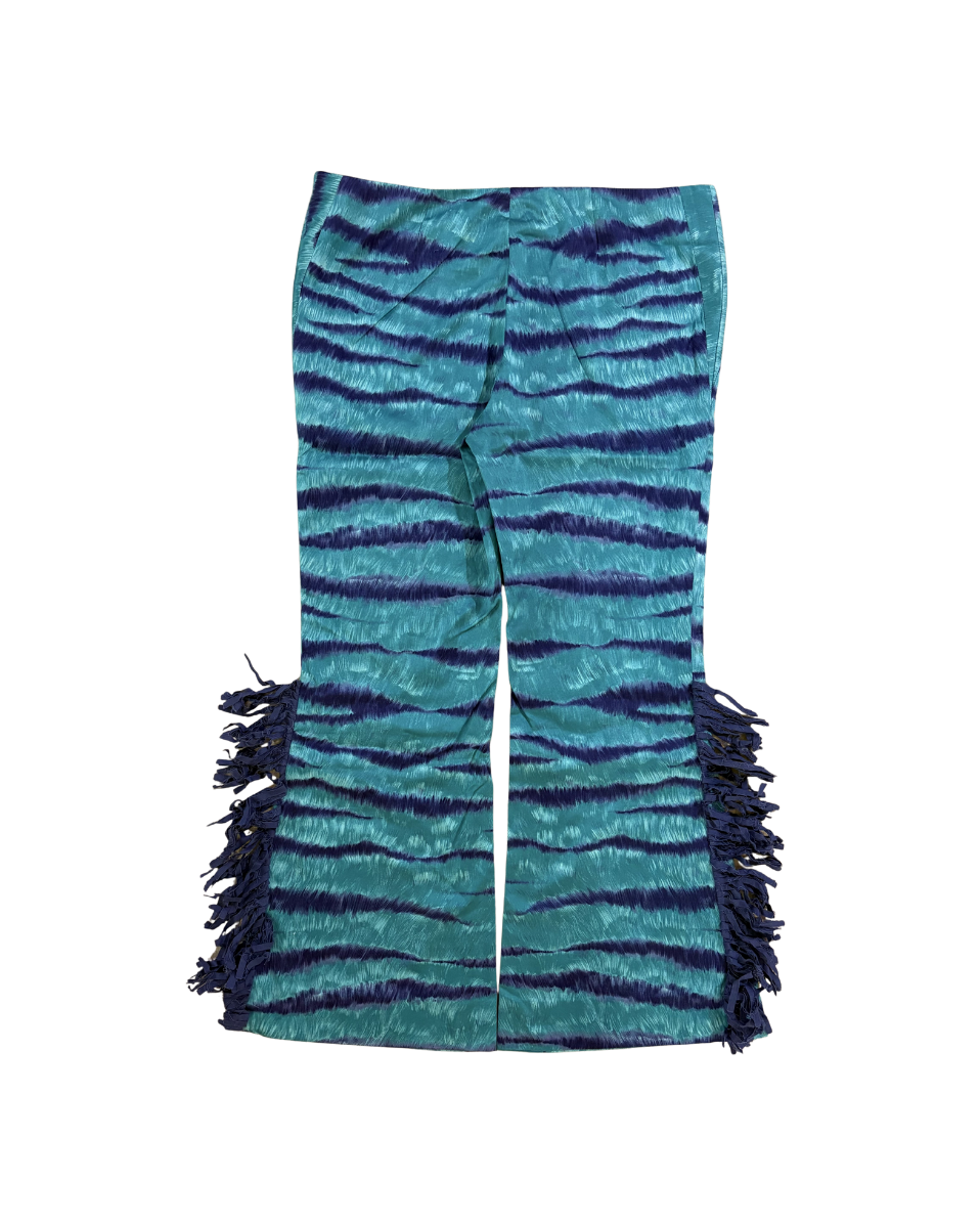 Moschino Blue Zebra Fringe Pants