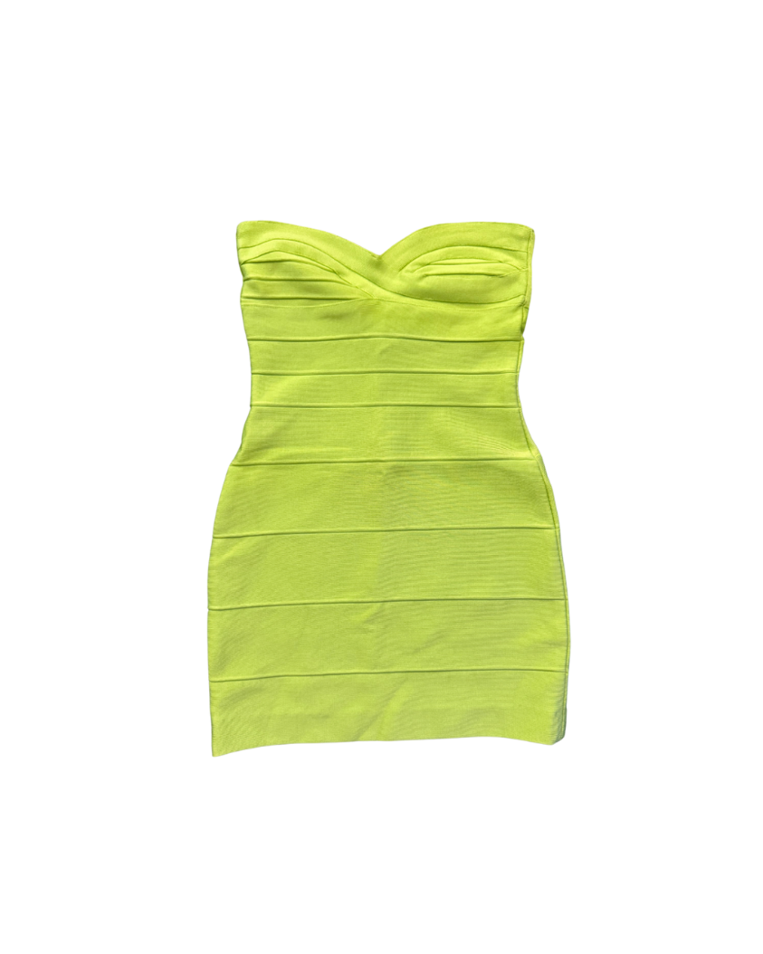 Herve Leger Lime Green Strapless Mini Dress