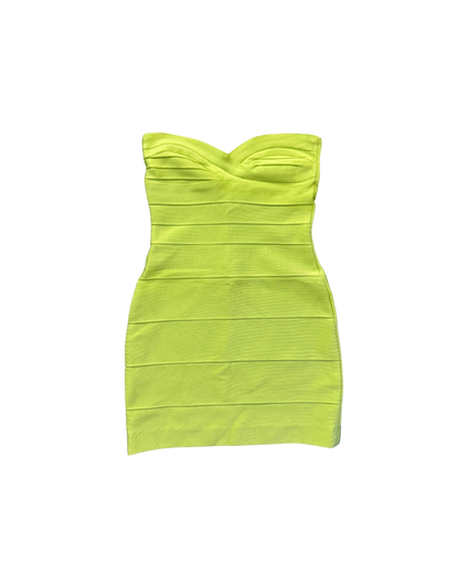 Herve Leger Lime Green Strapless Mini Dress