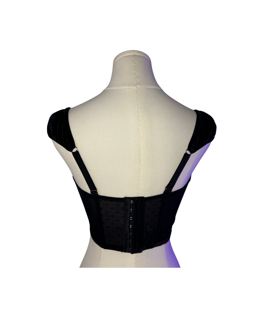 Victoria’s Secret Black Velvet Cap Sleeve Cropped Corset Top