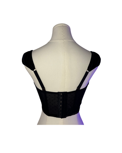 Victoria’s Secret Black Velvet Cap Sleeve Cropped Corset Top