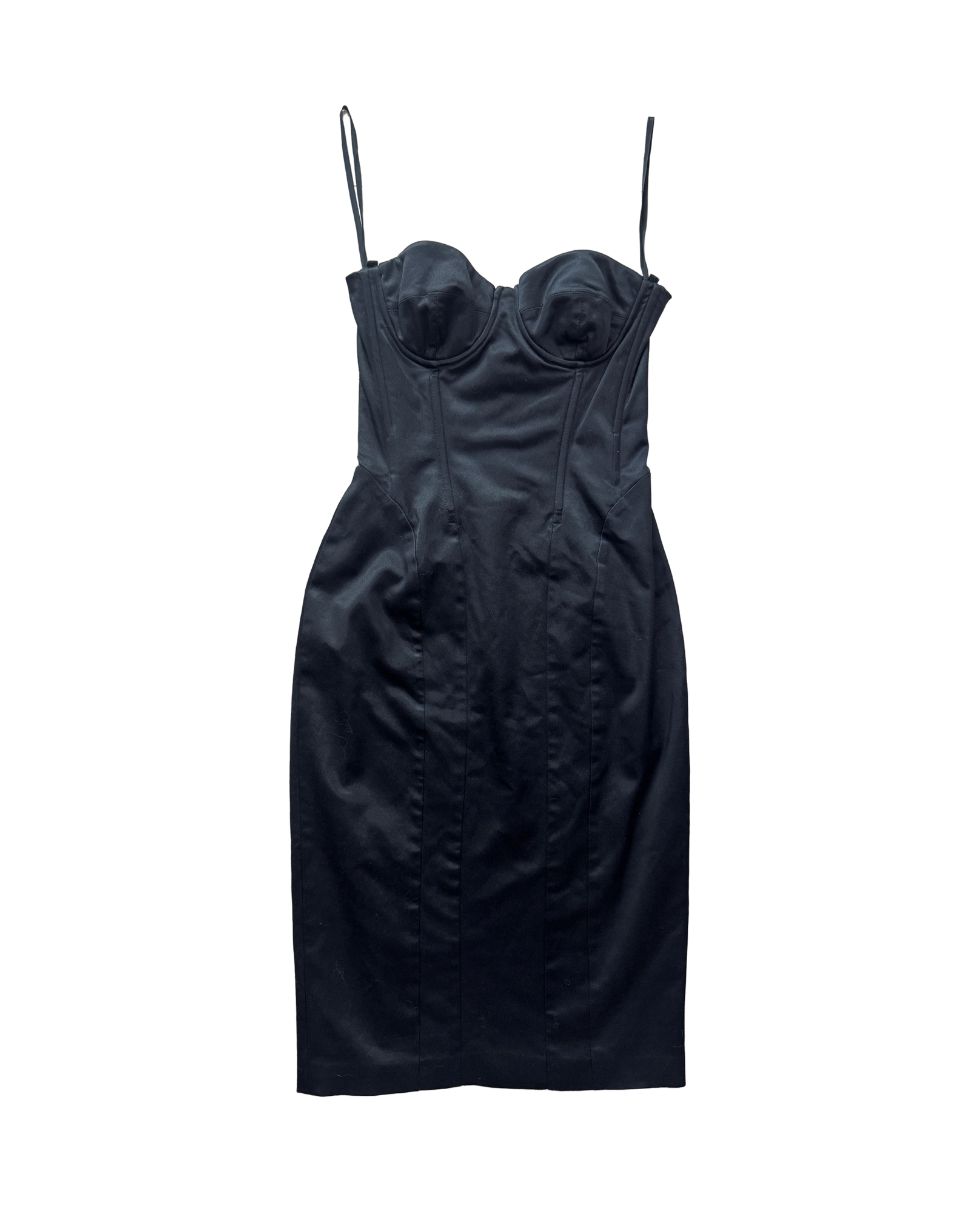 Dolce & Gabbana Black Satin Corset Midi Dress