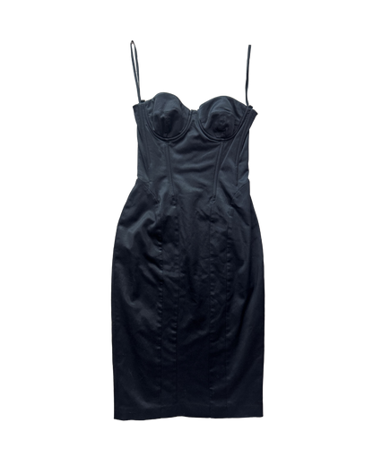 Dolce & Gabbana Black Satin Corset Midi Dress