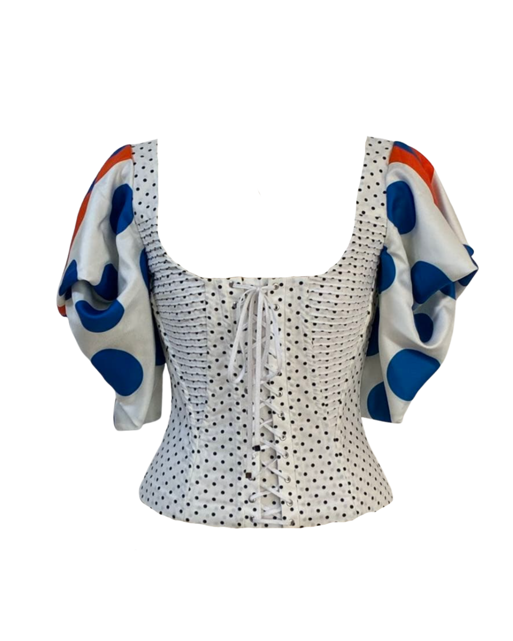 Dolce & Gabbana White Polka Dot Corset Puff Sleeve Top