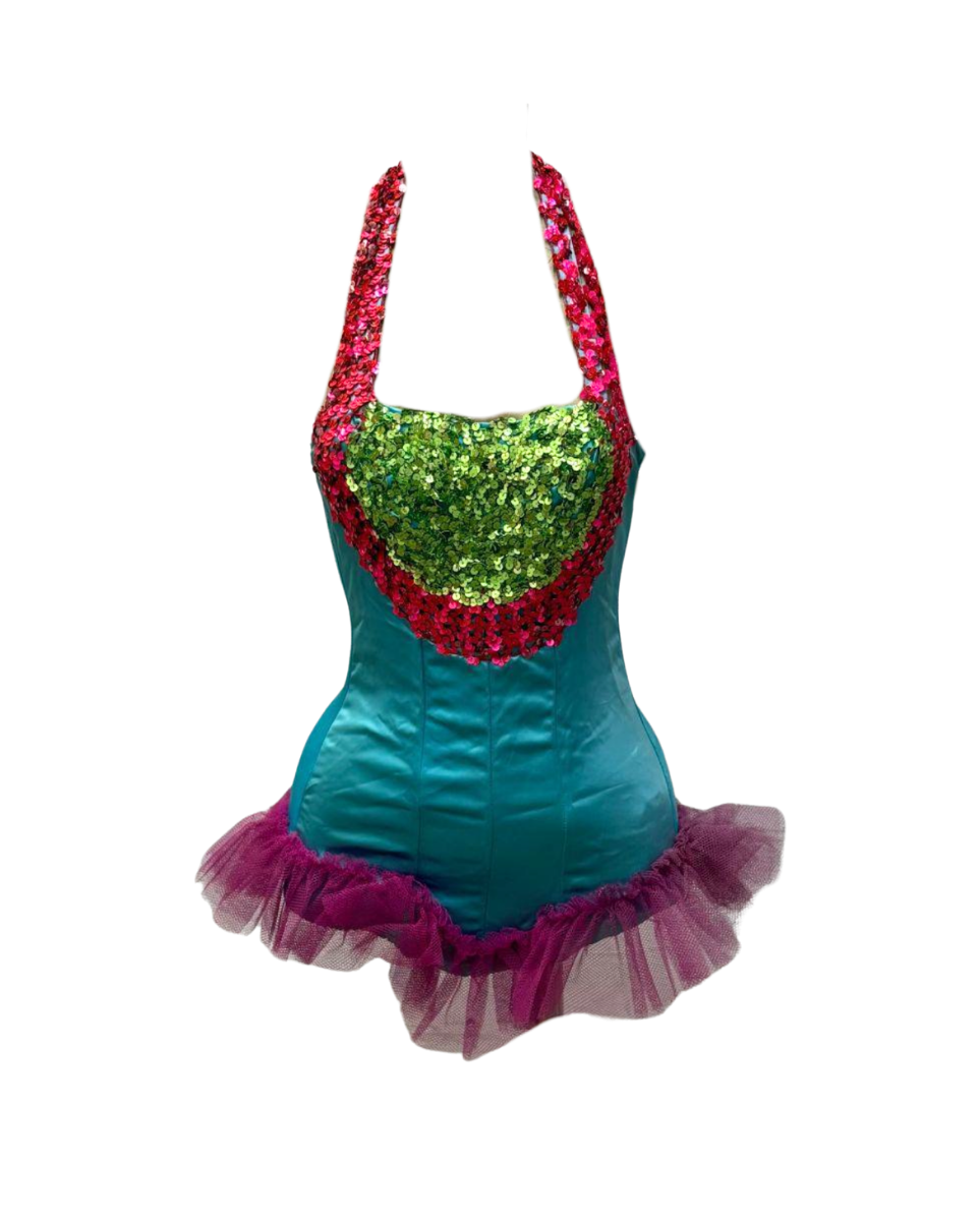 Vintage Sequin Satin Showgirl Bodysuit