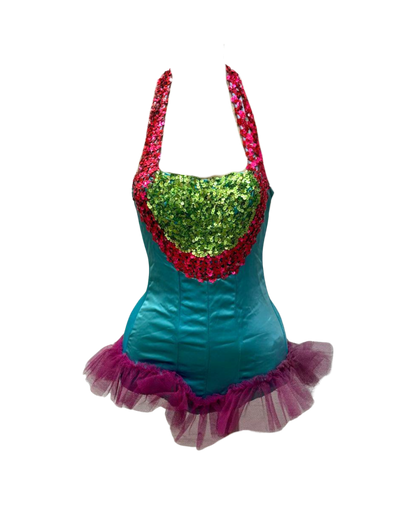 Vintage Sequin Satin Showgirl Bodysuit