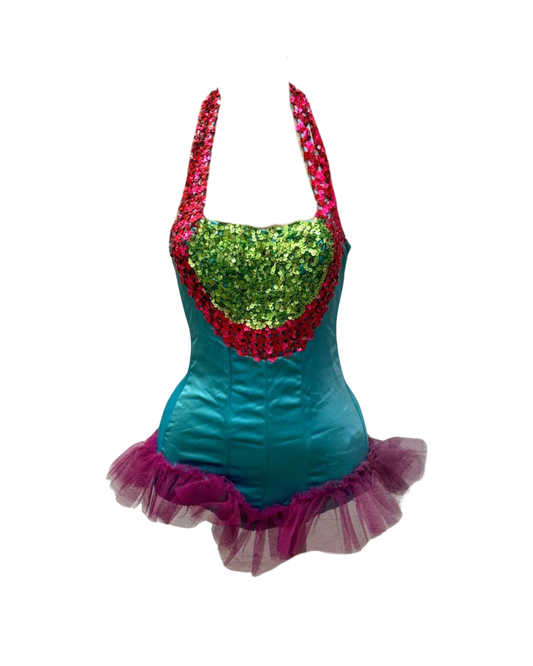 Vintage Sequin Satin Showgirl Bodysuit