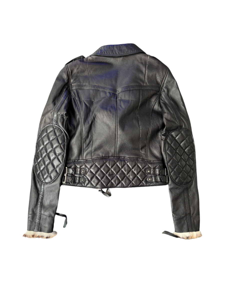 Dolce & Gabbana Leopard Fur Lined Leather Moto Jacket