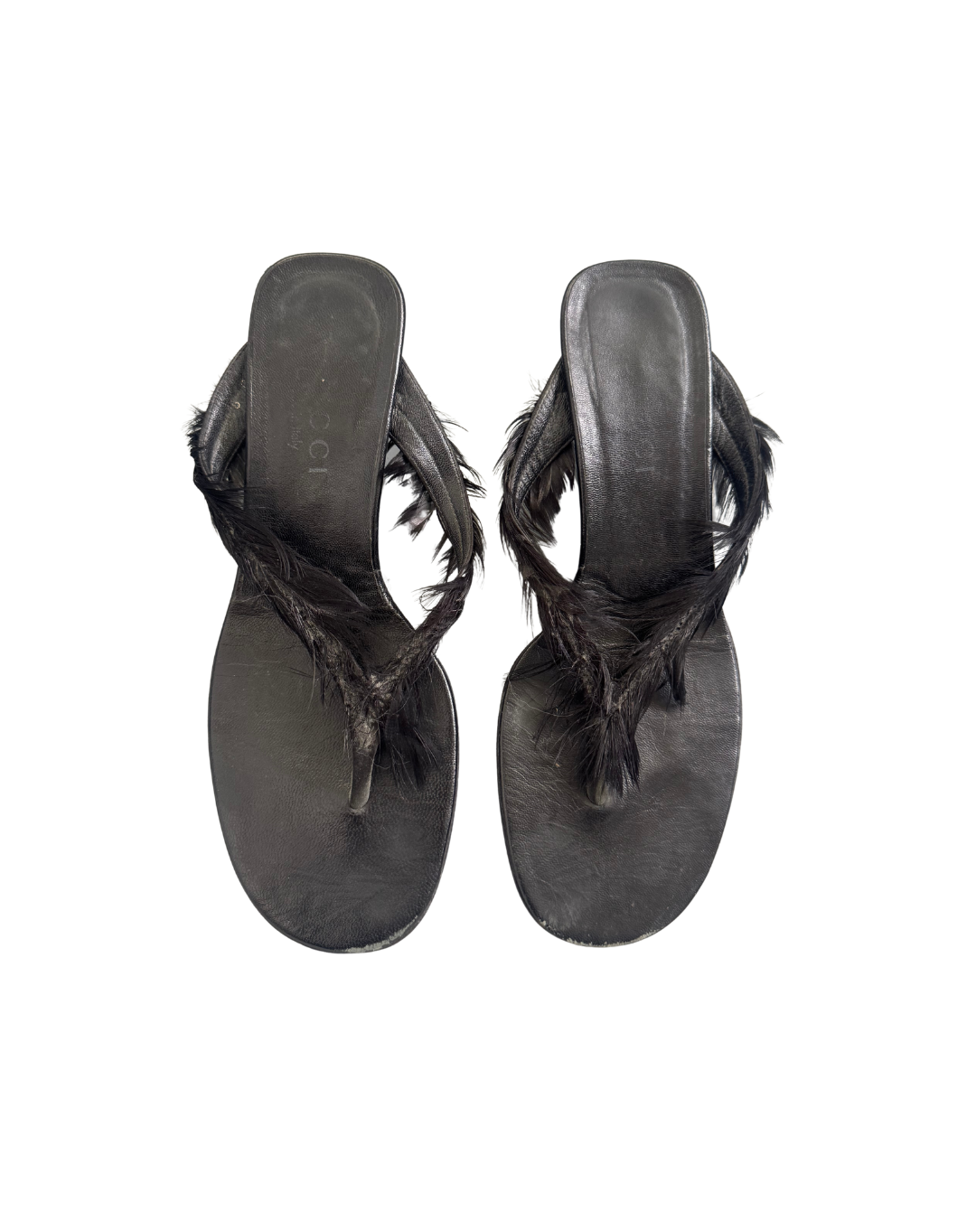 Gucci Black Peacock Feather Sandal Heels