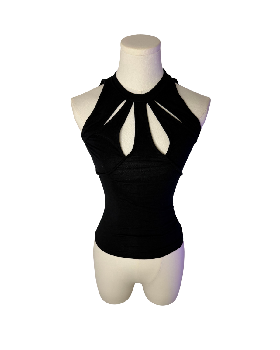 Versace Black Keyhole Cutout Halter Top
