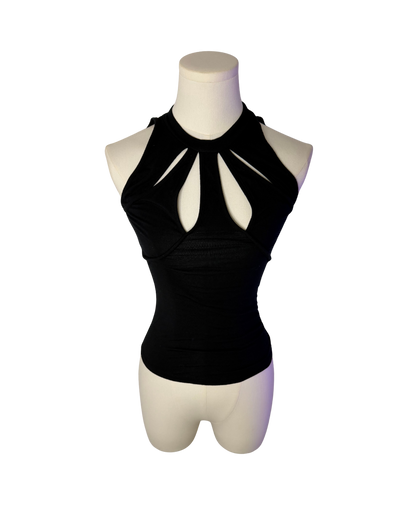 Versace Black Keyhole Cutout Halter Top