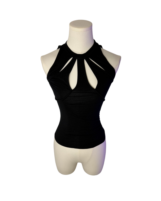 Versace Black Keyhole Cutout Halter Top