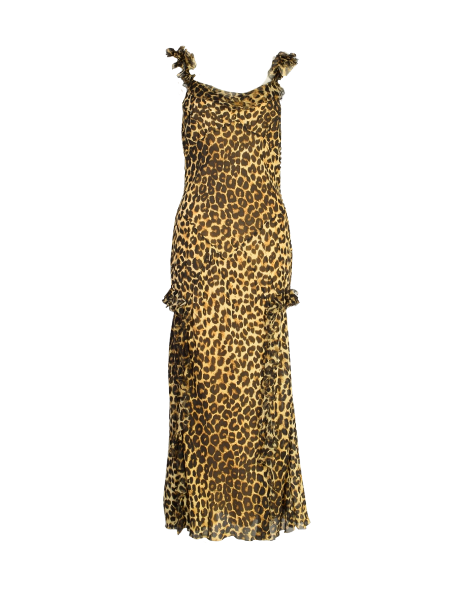 John Galliano Leopard Maxi Ruffle Dress
