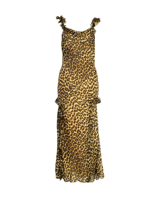 John Galliano Leopard Maxi Ruffle Dress