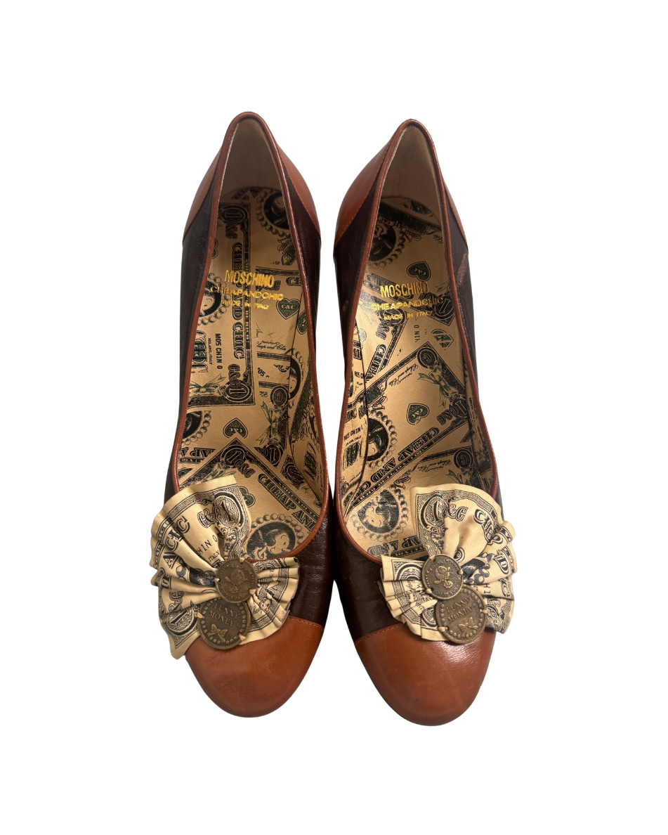 Moschino Cheap & Chic Brown Money Heels