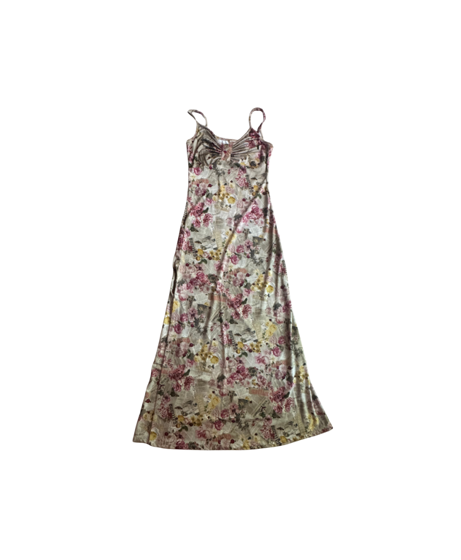 John Galliano Floral Newspaper Print Maxi Dress
