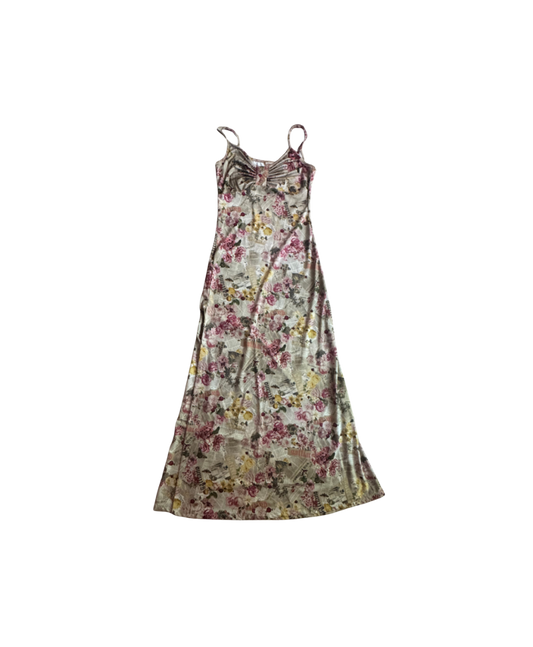 John Galliano Floral Newspaper Print Maxi Dress