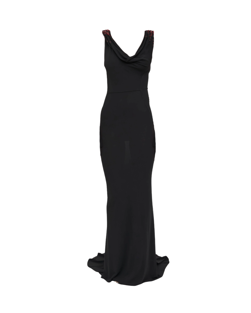 Dsquared² Beaded Low Back Cowl Neck Gown