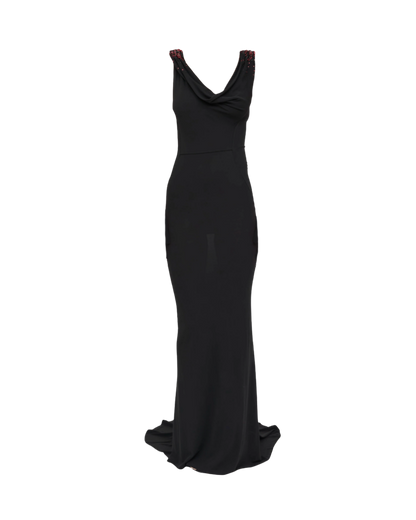 Dsquared² Beaded Low Back Cowl Neck Gown