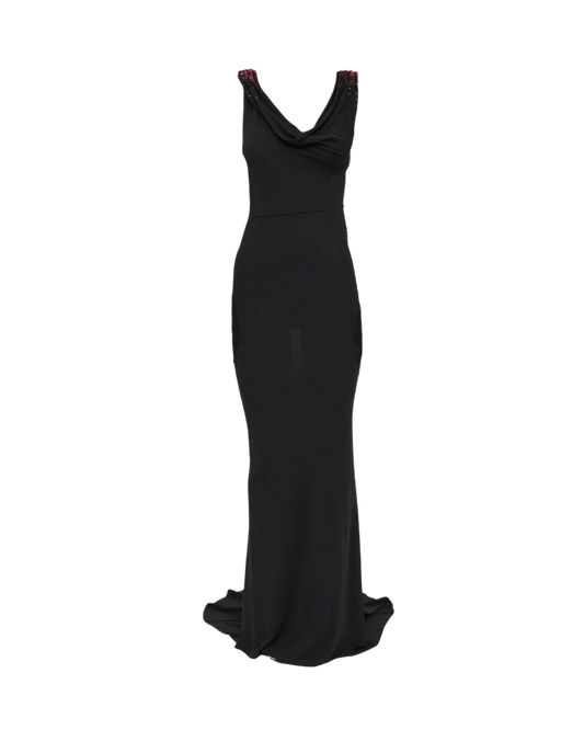 Dsquared² Beaded Low Back Cowl Neck Gown