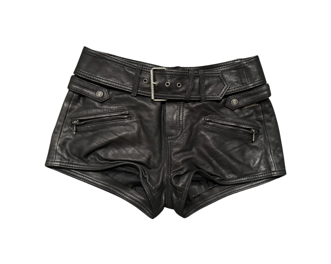 John Galliano Black Leather Mini Shorts