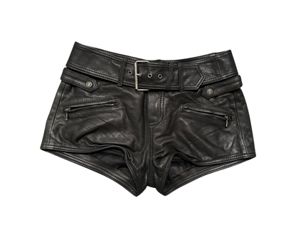 John Galliano Black Leather Mini Shorts