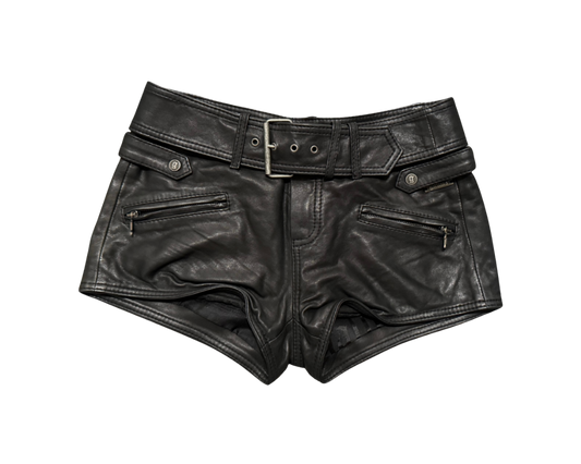 John Galliano Black Leather Mini Shorts