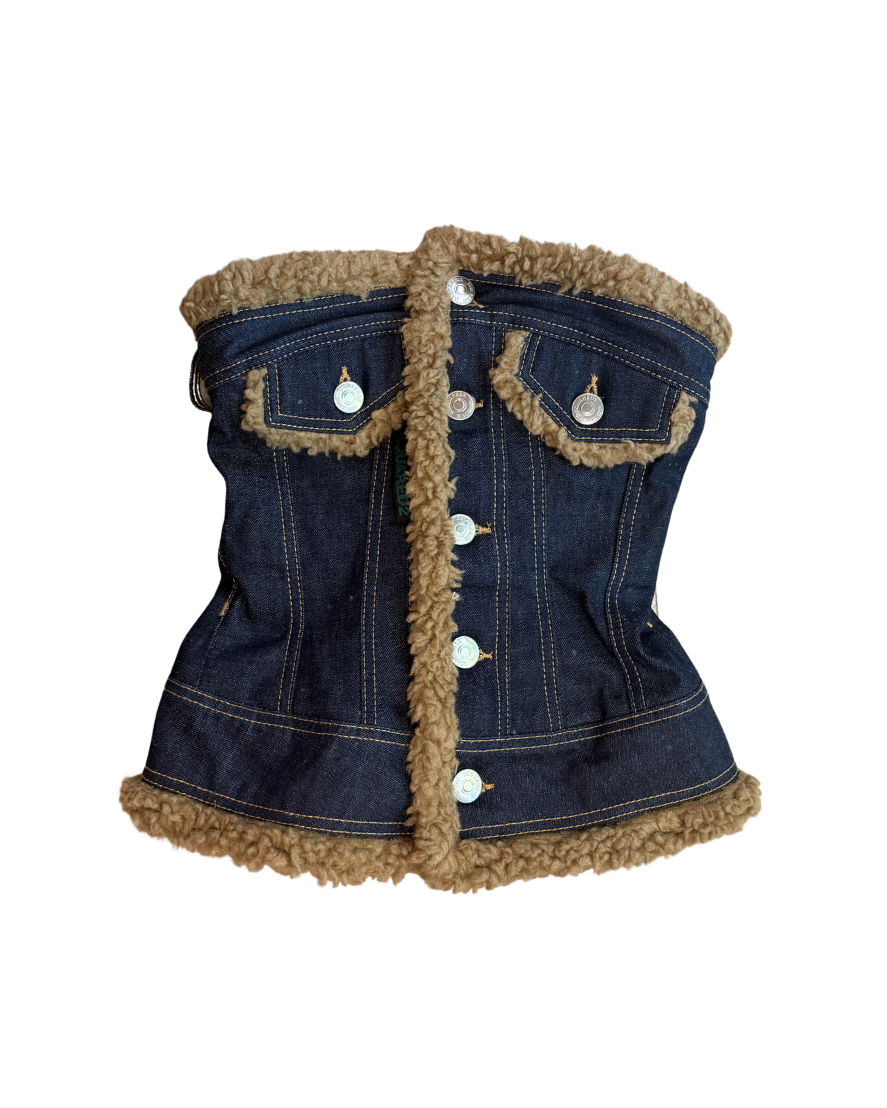 Dsquared² Fur Lined Denim Bustier Top