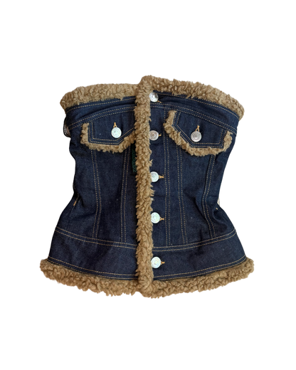 Dsquared² Fur Lined Denim Bustier Top