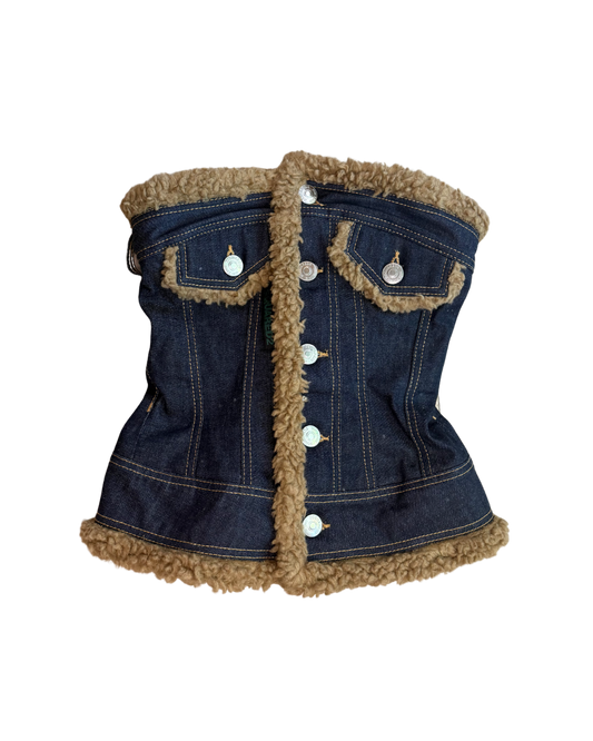 Dsquared² Fur Lined Denim Bustier Top