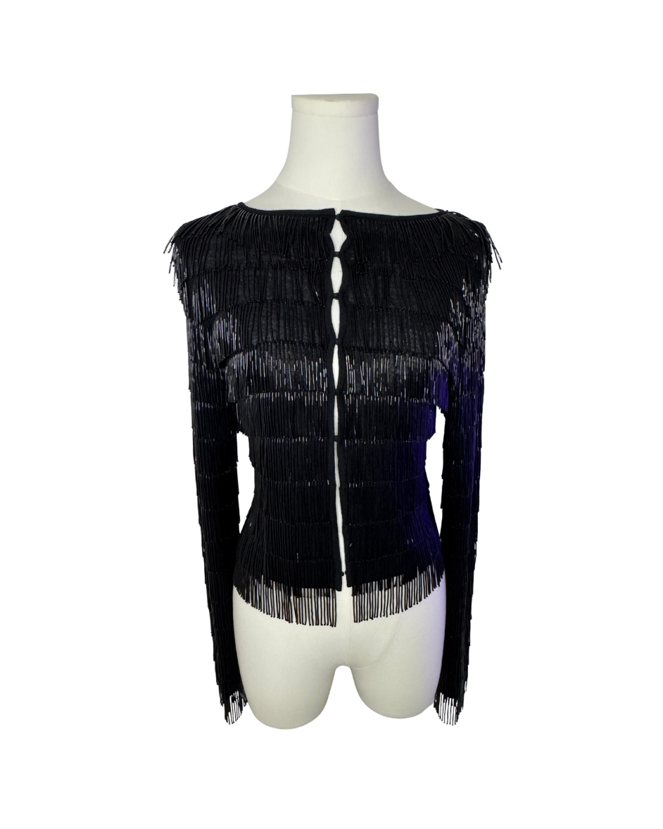 Emporio Armani Black Beaded Fringe Cardigan