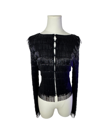 Emporio Armani Black Beaded Fringe Cardigan