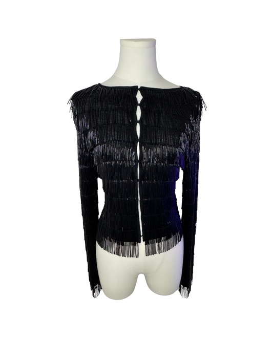 Emporio Armani Black Beaded Fringe Cardigan