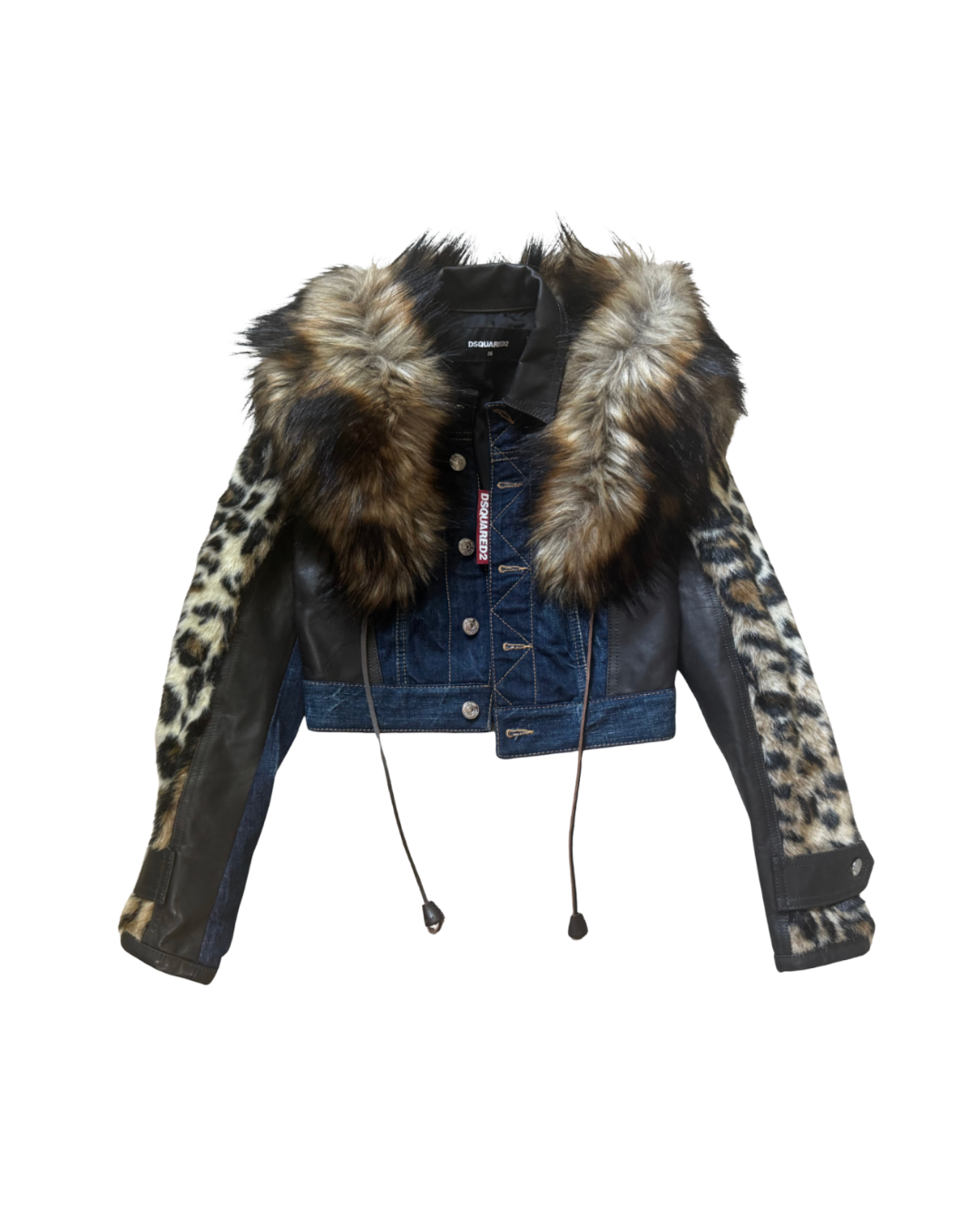 Dsquared² Faux Fur/Cheetah/Leather/Denim Jacket