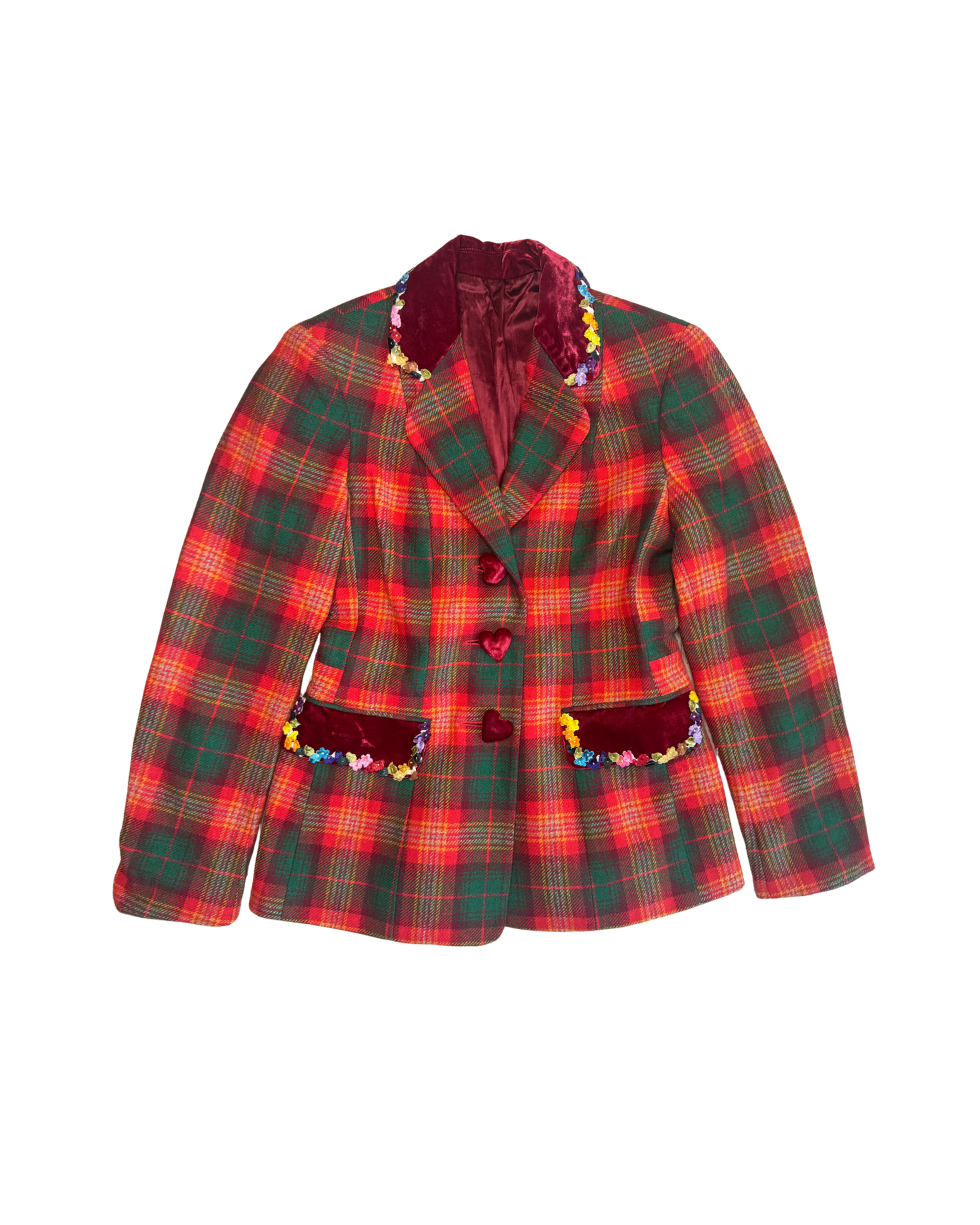Moschino Cheap & Chic Red Plaid Velvet Blazer