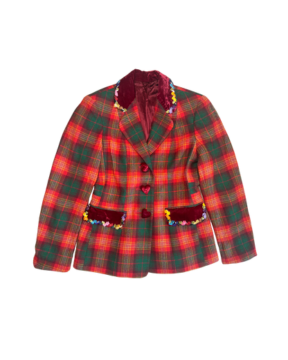 Moschino Cheap & Chic Red Plaid Velvet Blazer