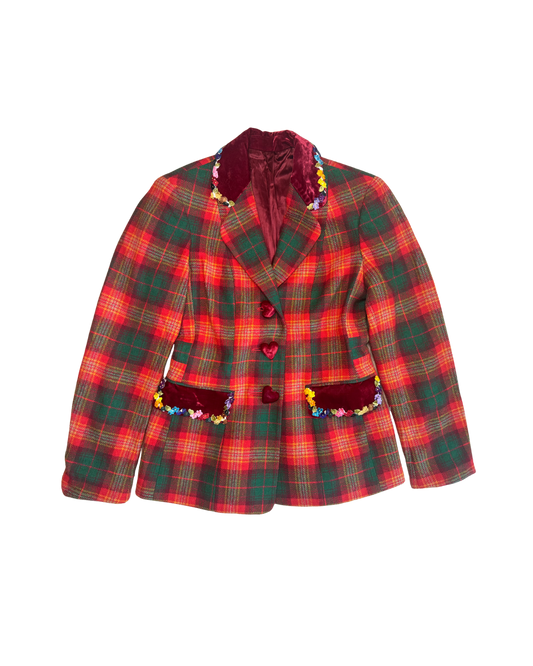 Moschino Cheap & Chic Red Plaid Velvet Blazer