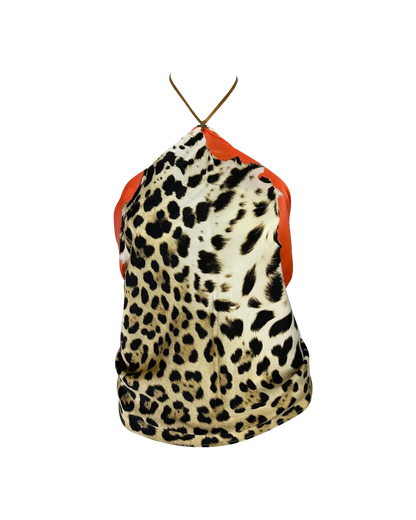 Roberto Cavalli Leopard Silk Leather Halter Scarf Top