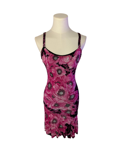 Gianni Versace Pink Poppy Floral Stretch Mini Dress
