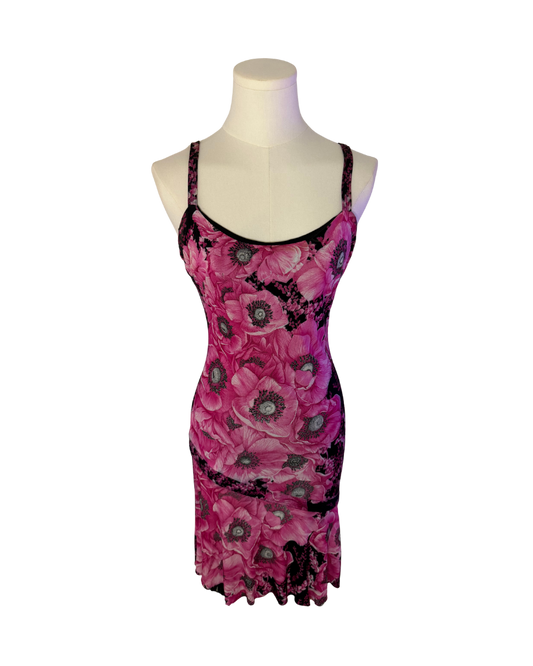 Gianni Versace Pink Poppy Floral Stretch Mini Dress