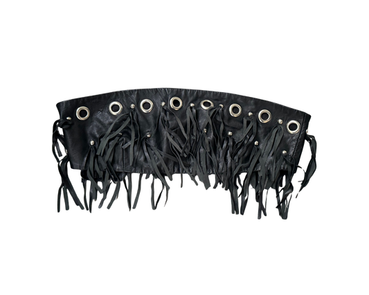 Dolce & Gabbana Leather Grommet Fringe Top