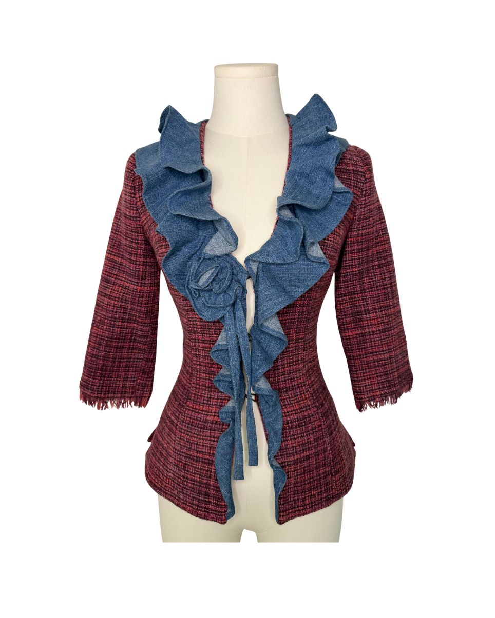 Dolce & Gabbana Tweed ¾ Sleeve Denim Ruffle Top