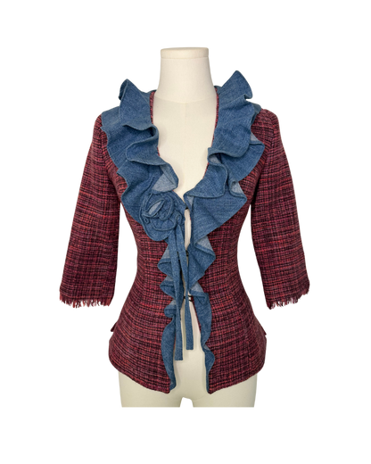 Dolce & Gabbana Tweed ¾ Sleeve Denim Ruffle Top