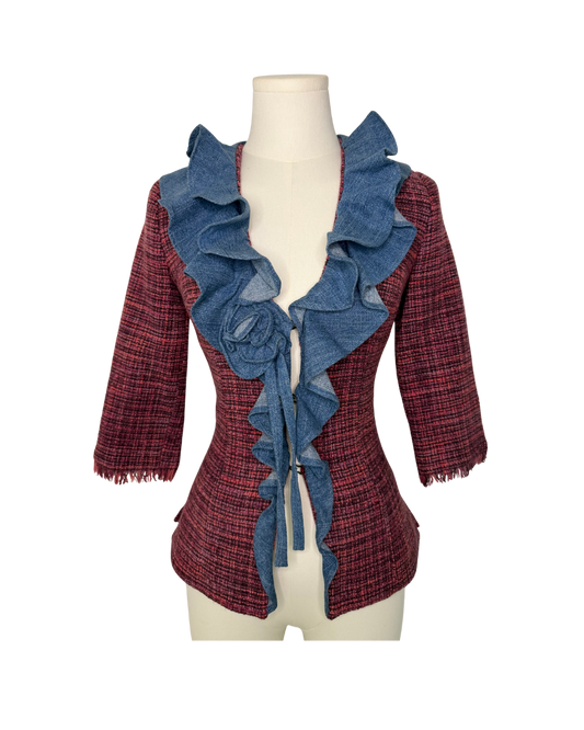 Dolce & Gabbana Tweed ¾ Sleeve Denim Ruffle Top