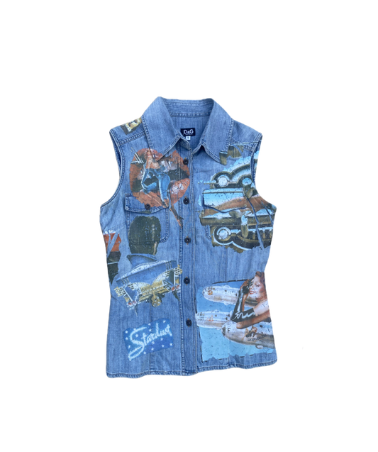 Dolce & Gabbana Denim Printed Vest
