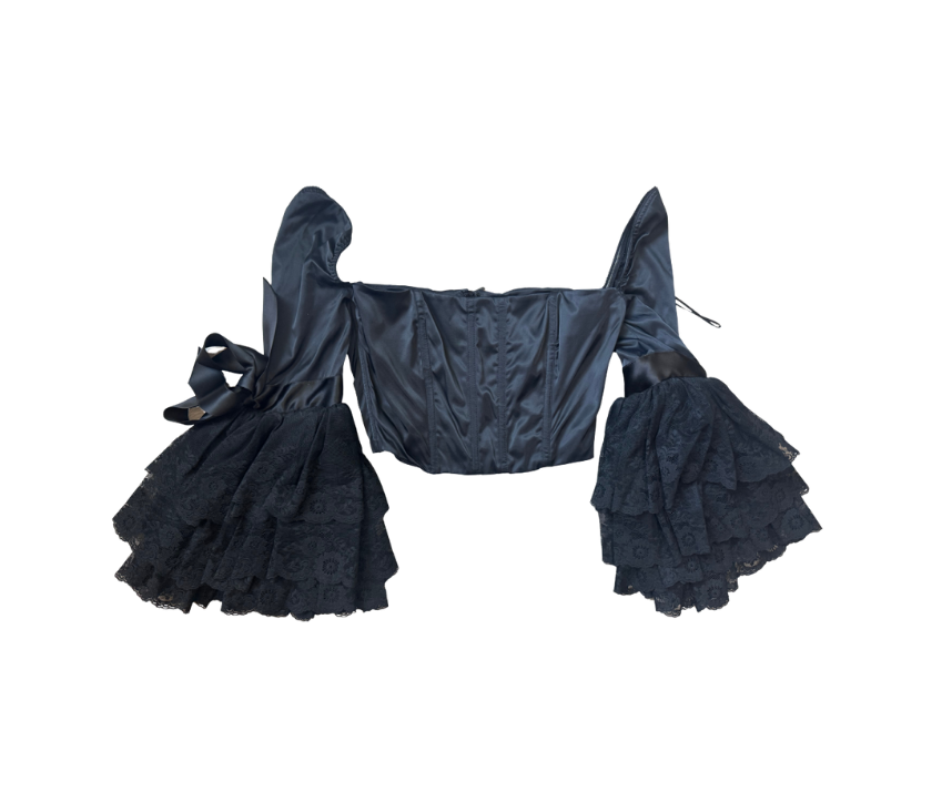 Dolce & Gabbana Lace Ruffle Black Corset Top