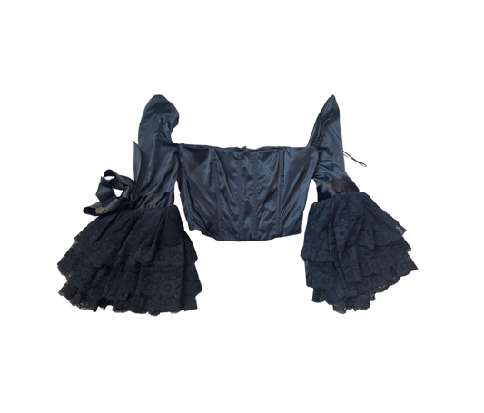 Dolce & Gabbana Lace Ruffle Black Corset Top