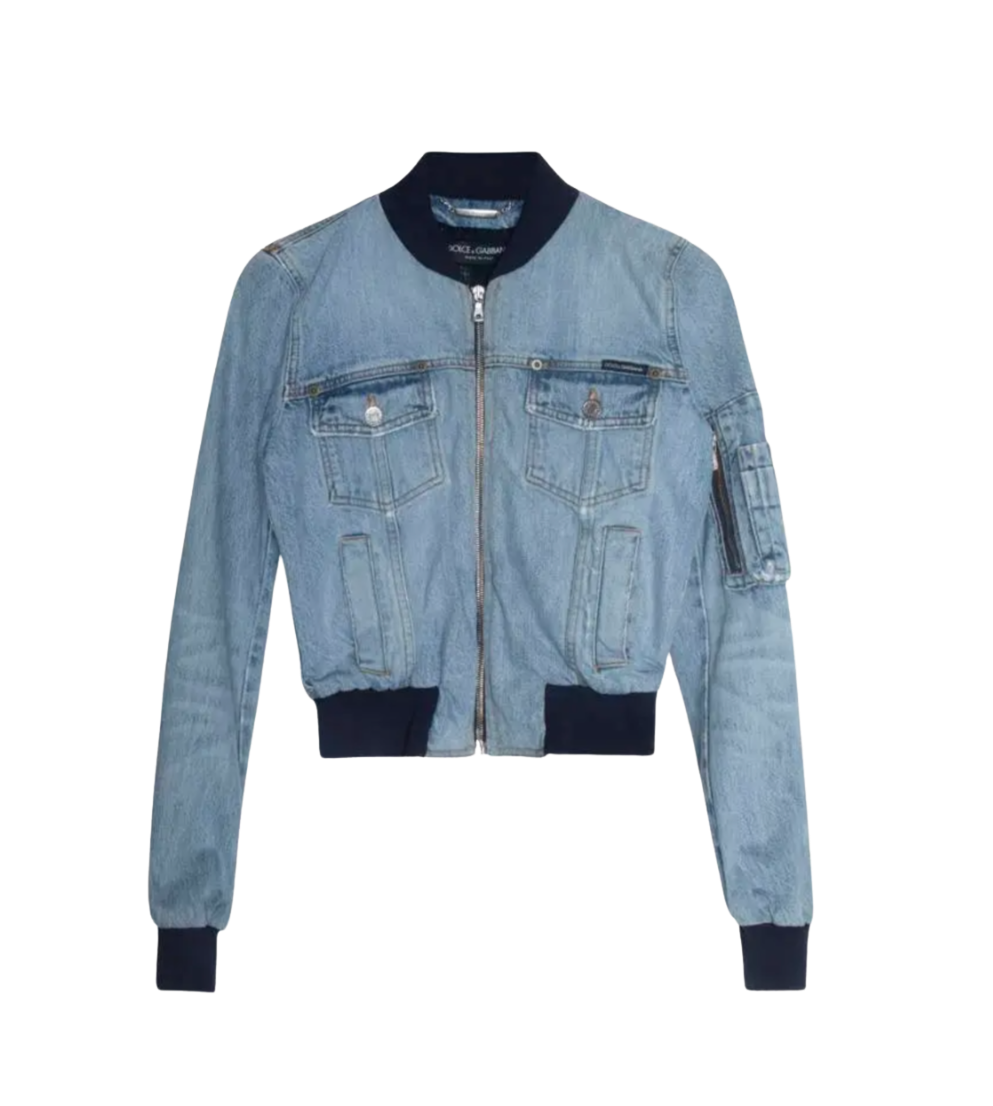 Dolce & Gabbana Cropped Denim Bomber Jacket